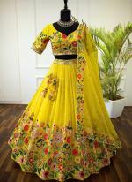 Crystal Yellow Wedding Wear Sequins Work Lehenga Choli